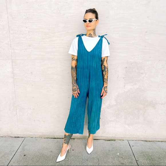 MISS SELFRIDGE/Women's Jumpsuit Linen/Cotton Blend Custom Indigo Dye sz 8 - Picture 1 of 5